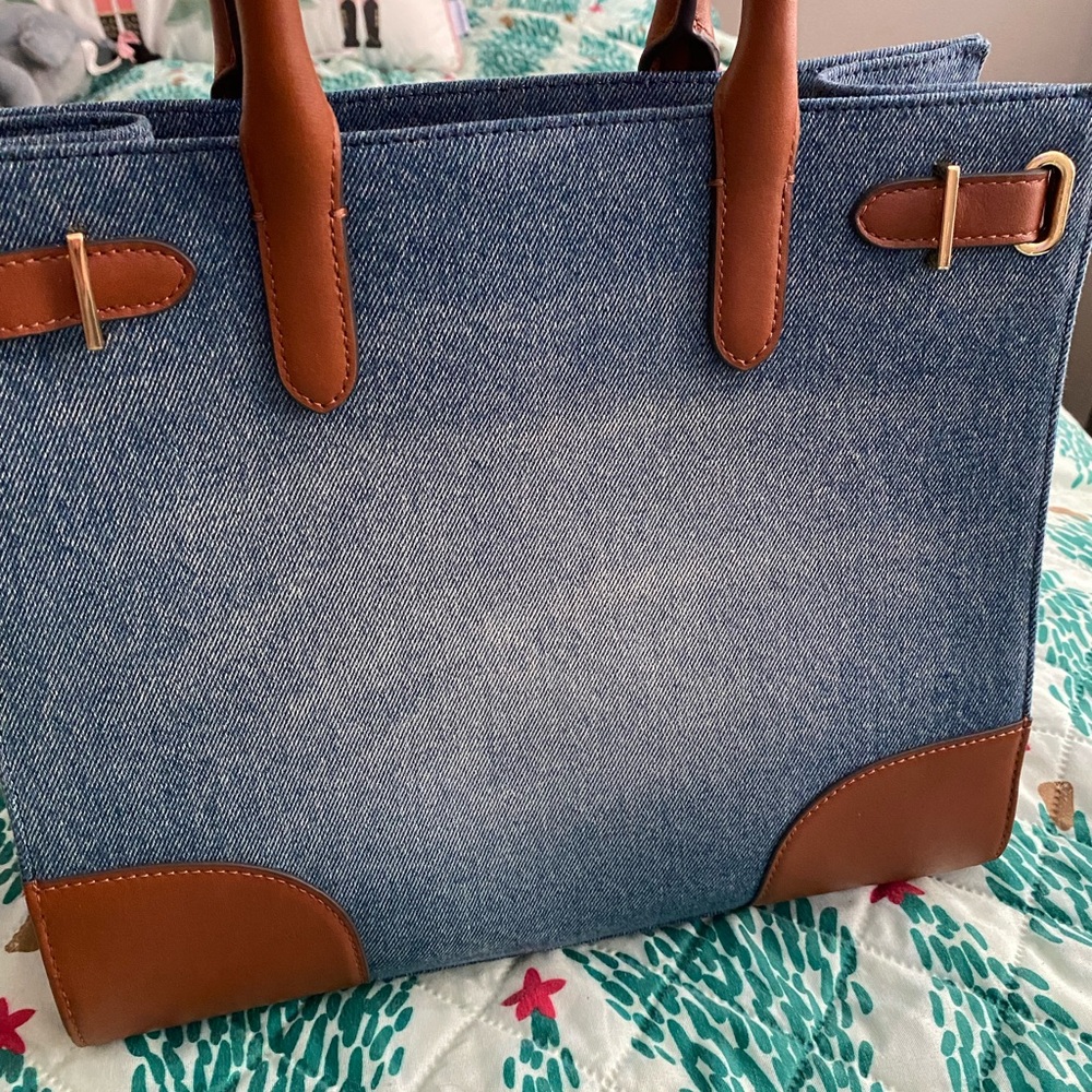 Ralph Lauren Blue and Brown Denim Tote